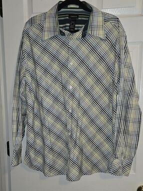 Claiborne Men's Plaid Dress Shirt in Blue, Green & White